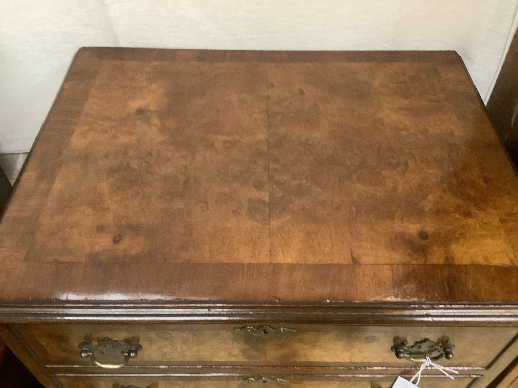 A Queen Anne revival narrow walnut chest, width 59cm, depth 49cm, height 108cm